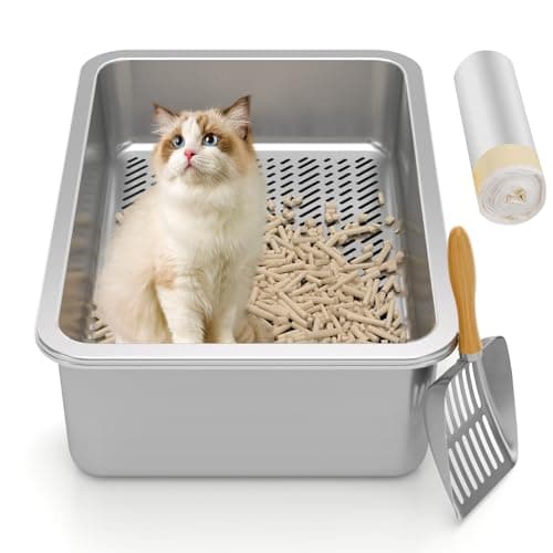 Stainless Steel Sifting Litter Box,Metal Sifting Cat Litter Box for Wood Pine Pellets,Medium Sifter Litter Pan System for Small Cats,Odor Control,Easy to Clean,with Litter Boxes Liners and Metal Scoop - Image 1