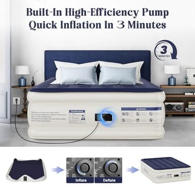 KNZZO Air Mattress Full with Built-in Pump, Blow Up Mattress with Soft Flocked Top, Leakproof Inflatable Mattress, Foldable Waterproof Air Bed for Home, Guests, Camping, with Storage Bag - Image 4