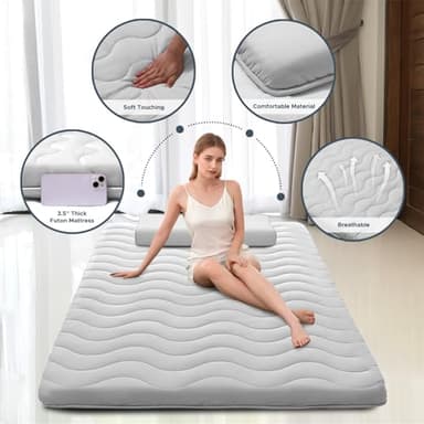 Japanese Floor Mattress, 100% High Density Comfortable Foam, 3.5" Thicken Foldable Mattress Tatami Mat Sleeping Pad, Ideal for Comfort and Support, Kids Floor Lounger Pillow Bed Sofa (Full） - Image 2