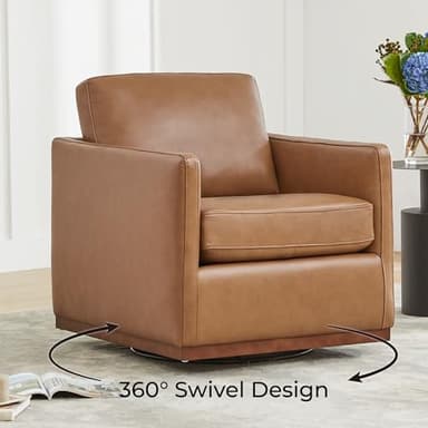 CHITA Genuine Leather Swivel Accent Chair, FSC Certified Mid Century Modern Arm Chair for Living Room and Bedroom, Fully Assembled, Saddle - Image 2