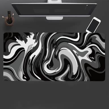 Large Gaming Mouse Pad - Black and White Mouse Pad with Stitched Edges, Extended XL Mousepad with Anti-Slip Rubber Base, Ink Liquid Wave Desk Mat for Keyboard and Mouse(31.5x15.8 inch) - Image 7