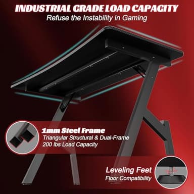 HLDIRECT 40 Inch Gaming Desk, Small Computer Gaming Desk Table with Cable Management, Ergonomic A Shape Modern Carbon Fiber Gamer Table Pc Workstation Home Office Desks for Small Space, Black - Image 6
