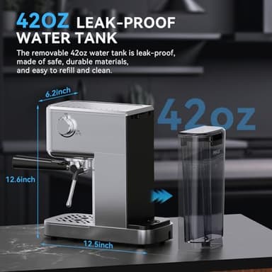 SOWTECH Espresso Machine 20 Bar, Compact Espresso Maker with Milk Frother, Stainless Steel Coffee Machine with 42 oz Water Tank for Cappuccino, Latte&Cold Brew, Home&Office, Silver - Image 6