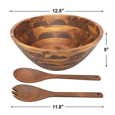 AIDEA Salad Bowls, Wooden Salad Bowls Set, Large Acacia Wood Serving Bowl for Fruits, Salad, 12.5" Big Salad Bowl with Serving Utensils - Image 5