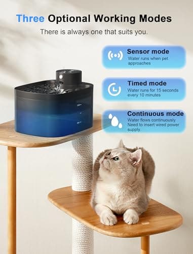 Battery Operated Cat Water Fountain, 84OZ/2.5L Wireless Pet Water Fountain for Cats Indoor, Cat Fountain with Motion Sensor, Ultra Quiet Pump, Black (Black) - Image 5