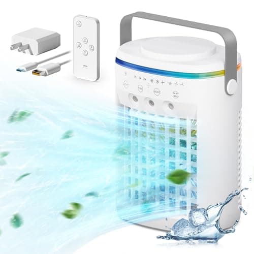 Portable Air Conditioner, Evaporative Air Cooler, 2-4-8H Timer Auto-Off &Remote, Water Tank, Three ultrasonic nozzles, 3-Speed Personal Air Conditioner Cooling Fan - Image 1