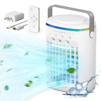 Portable Air Conditioner, Evaporative Air Cooler, 2-4-8H Timer Auto-Off &Remote, Water Tank, Three ultrasonic nozzles, 3-Speed Personal Air Conditioner Cooling Fan - Image 1