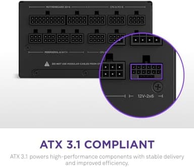 NZXT C1000 Gold ATX 3.1 - Fully Modular Low-Noise PC Gaming Power Supply - 1000 Watts - 80 Plus Gold - 12V-2x6 Connector - Zero Fan Mode - 100% Japanese Capacitors - Black - Image 4