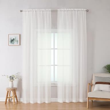 Simplebrand Ivory Sheer Curtains 84 Inches Long, Light Filtering Rod Pocket Solid Color Window Sheer Curtain Panels, Elegant Curtains & Drapes for Living Room, Bedroom 2 Panels (Ivory, 42" W x 84" L - Image 3
