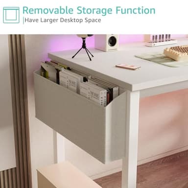 Lufeiya White Computer Desk with Power Outlet, 47 inch Teen Study Table Home Office Work Writing Gaming Desks with Charging Station Outlets Built in, White - Image 5
