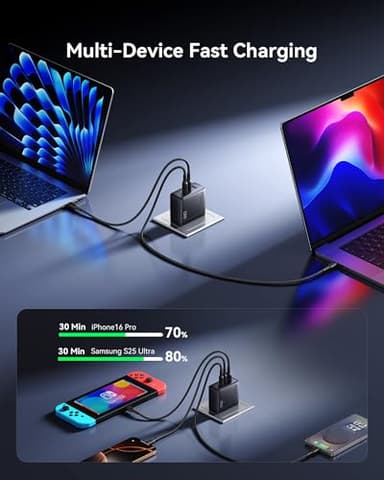 INIU USB C Charger Block, 100W 3-Port PD Fast Charging, Compact Foldable MacBook Charger with USB C Cable, GaN Tech Power Adapter for MacBook Air Pro, iPad, iPhone 17 16 Pro Max, Samsung S25 S24 etc - Image 3