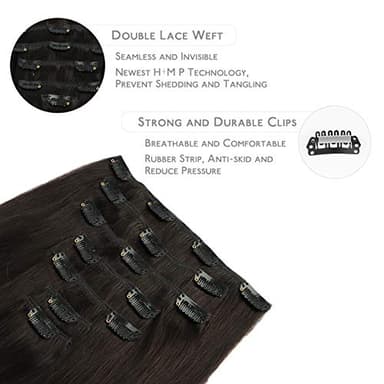 WENNALIFE Clip in Hair Extensions Real Human Hair, 18 Inch 120g 7pcs Human Hair Extensions Clip Ins, Dark Brown Coloured Remy Hair - Image 3