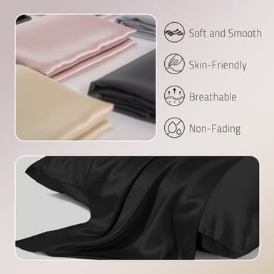 Gabire Mulberry Silk Pillow Cases Set of 2, Both Sides Real Silk Pillowcase for Hair and Skin Prevent Acne Pillowcase Organic Silk Pillowcase 2 Pack with Hidden Zipper, Black, Standard (20"×26") - Image 2