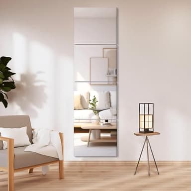 Delma Glass Full Length Wall Mirror Tiles, 14'' x 12'' 4PCS, Frameless Body Tiles for Bedroom, Mounted Home Gym, Door - Image 2