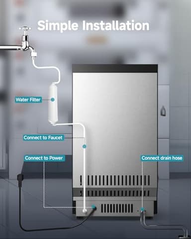 EUHOMY Commercial Ice Maker Machine,70lbs/24H,36 Ice Cubes in 8-12 Mins,Under Counter Ice Maker with Water Filter,12lbs Storage Capacity,Freestanding Ice Machine for Home/Bar/Cafe/Restaurant - Image 6