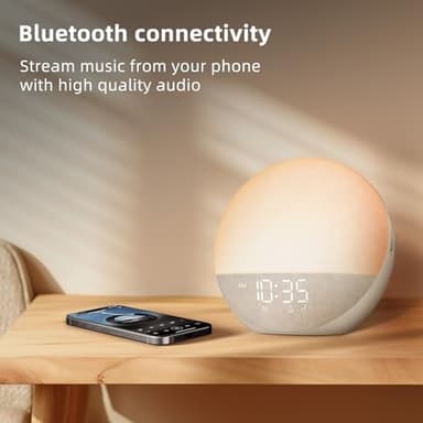 Sunrise Alarm Clock White Noise Machine: Natural Wake Up Light - Dimmable Clock with Bluetooth Speaker for Bedroom - 25 Sleep Sounds for Baby Adults Kids Putty - Image 3