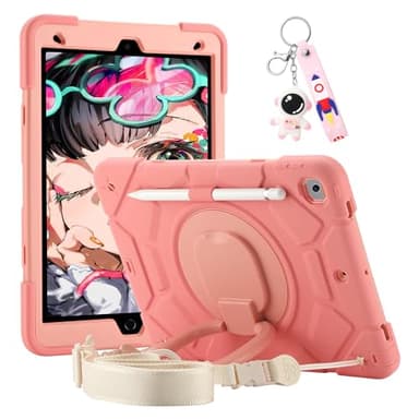 for iPad 9th/8th/7th Generation Case 10.2" ，Heavy Sturdy Shockproof Kids Cover with Rotating Stand/Pencil Holder/Shoulder Strap for iPad 10.2 Case 2021/2020/2019 Girls (Pink) - Image 1