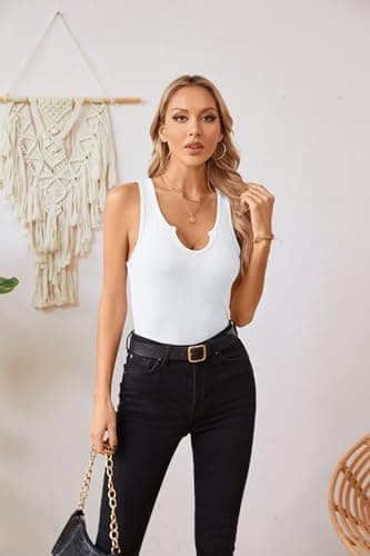 VICHYIE Tank Tops for Women Summer Sleeveless Shirts Ribbed Slim Fitted Sporty Workout Tops White XL - Image 3