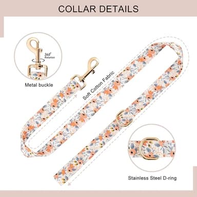 Dog Collar and Leash Set with AirTag Holder,Adjustable Dog Collars with Quick Release Metal Buckle,Flowers Patterns with Soft Padded for Small Medium Large Dogs - Image 4