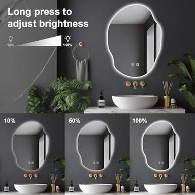 39F USA Irregular LED Bathroom Mirror with Lights,Asymmetrical Led Bathroom Vanity Mirror for Wall with Front and Backlit, Anti Fog, 3 Colors and Dimmable Light,[Horizontal/Vertical] 30" H x 22" W - Image 3