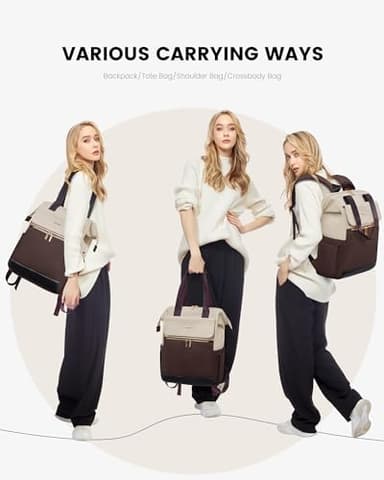 LOVEVOOK Laptop Backpack for Women, 15.6 Inch Work Laptop Bag with USB Port, Fashion Teacher Nurse Backpack Purse, Waterproof Travel Computer Backpack with Organizer Bag, 2PCS, Apricot-Coffee - Image 6