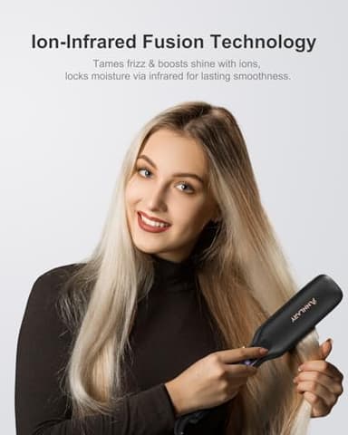 ANNLARY Hair Straightener, 1.75 Inch Flat Iron with Infrared and Ionic Technology, Titanium Plate with Ceramic Coating Dual Voltage Straightener with Heat-Resistant Silicone for All Hair Types - Image 2