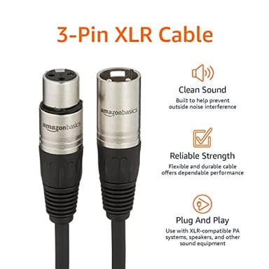 Amazon Basics XLR Male to Female Microphone Cable for Speaker or PA System, All Copper Conductors, 6MM PVC Jacket, 6 Foot, Black - Image 4