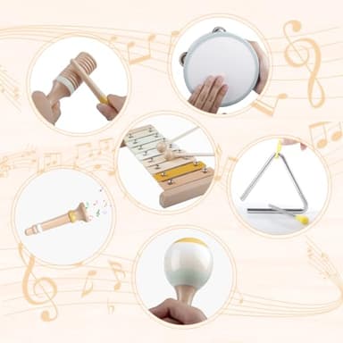 Baby Musical Instruments-Montessori Wooden Toys for Toddlers 1-3,Neutral Colors Percussion Instruments Set with Modern Boho Xylophone for Kids Preschool Educational 3+ - Image 4