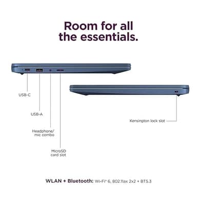 Lenovo IdeaPad Slim 3 Chromebook - 14'' Touchscreen Full HD Display • 8-Core MediaTek Kompanio 520 CPU • 4GB RAM • 64GB eMMC & 256GB Micro SD Card • Wi-Fi 6 • for Business Student • Chrome OS • Blue - Image 6