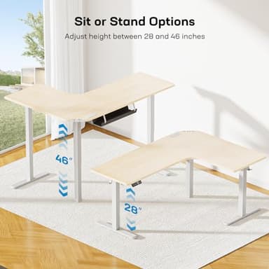 HUANUO 63″ Dual Motor L-Shaped Standing Desk, Built-in Power Outlets, Electric Height Adjustable Corner Computer Desk, Large Power Strip Holder, Sit Stand Up Desk with 3 Preset Heights, Natural Wood - Image 7