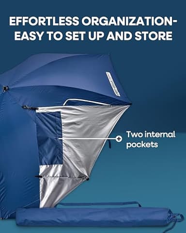 Sport-Brella Premiere XL 9-Foot Umbrella - Heavy-duty 1.25" Center Pole & Twist Handle Auger - UPF 50+ Sun Protection - Privacy Side Panels, Zippered Windows & 2 Interior Pockets - Carry Bag Included - Image 7