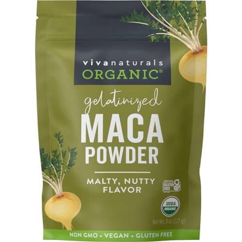 Viva Naturals Organic Maca Powder - Gelatinized Maca Powder Organic, Vegan and Kosher Peruvian Superfood - Certified USDA Organic, Gluten-Free & Non-GMO, 8 oz Resealable Bag - Image 1