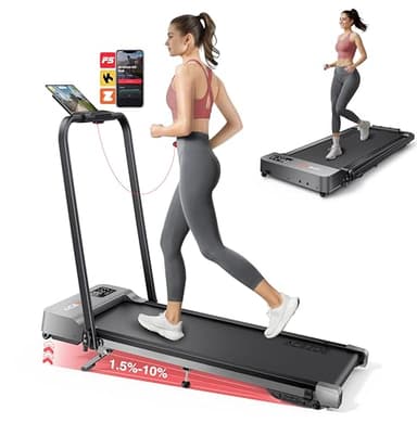 2-in-1 Foldable Treadmill with 3-Level 10% Incline, Walking Pad for Home Small Office, Compact Portable Under Desk Treadmill with Handle,Dual LED Display, APP & Remote, 300 lbs Capacity - Image 1