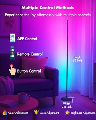 Vexinat Corner Floor Lamp, Smart RGB LED Corner Lamp with App & Remote, Modern Floor Lamp with 16 Million Colors, Music Sync, Scene Modes, Color Changing Standing Lamps for Living Room, Bedroom - Image 3