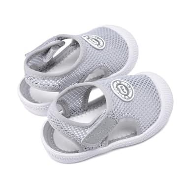 BMCiTYBM Baby Sandals Boy Girl Closed Toe Summer Sandals Lightweight Shoes Infant Non-Slip First Walking Sneakers 6 9 12 18 24 Months Grey Size 18-24 Months Toddler - Image 5