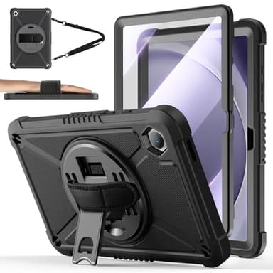 ZtotopCases for Samsung Galaxy Tab A9+ / a9 Plus 11'' 2023 (SM-X210/X216/X218), Shockproof Hard Duty Case with Screen Protector+360 Rotating Hand Strap&Stand+Shoulder Strap for Tab A9+ Tablet, Black - Image 1