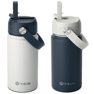 Fimibuke Kids Insulated Water Bottle, 14oz BPA FREE Double Wall Vacuum Tumbler 18/8 Stainless Steel Leak Proof Kids Cups with Straw Metal Water Bottle for School Boys Girls (2 Pack, Coastal) - Image 1