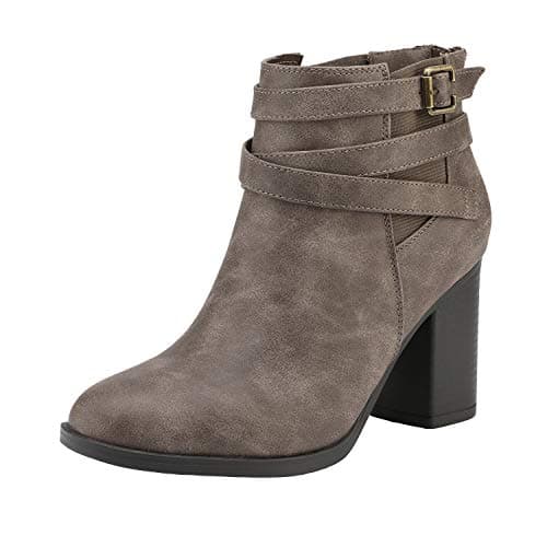 TOETOS Women's Chunky High Heel Ankle Boots Close Toe Fall Heeled Booties Shoes,Size 7,Taupe,CHICAGO-03 - Image 1