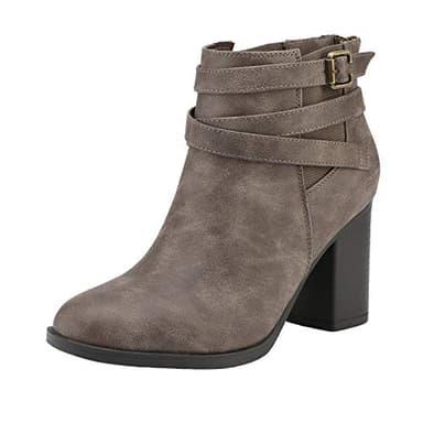 TOETOS Women's Chunky High Heel Ankle Boots Close Toe Fall Heeled Booties Shoes,Size 7,Taupe,CHICAGO-03 - Image 1