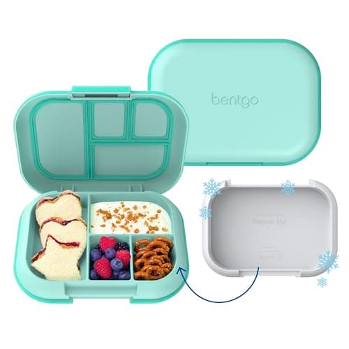 Bentgo Chill Kids Leak-Proof Lunch Box - 4-Compartment Bento Box with Built-In Ice Pack, 3.3 Cup Capacity, PFAS & BPA-Free, Microwave & Dishwasher Safe, Ideal Size for Ages 3 to 7 (Aqua) - Image 1