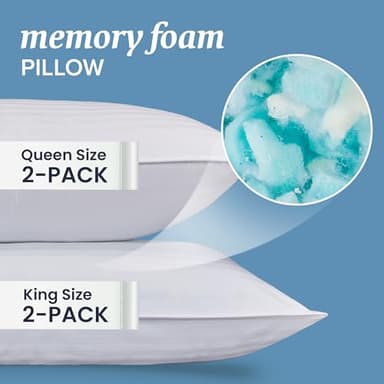 Beckham Hotel Collection Queen Size Memory Foam (Adjustable Fill) Bed Pillows Set of 2 - Cooling Shredded Foam Pillow for Back, Stomach or Side Sleepers - Image 3