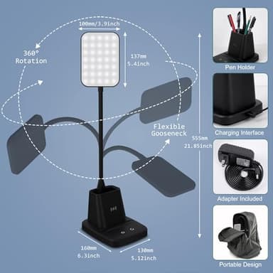 Sailstar Desk Lamp, LED Desk Lamps for Home Office, Wireless Charger Small Desk Lamp with Pen Holder, 3 Color Modes, Dimmable, CRI 85, 800LM, Study Lamps for College Dorm Room, Adapter Included, Black - Image 6