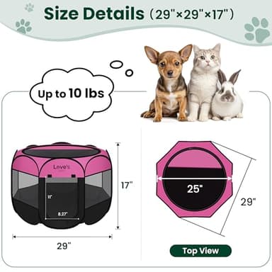 Love's cabin Pet Puppy Dog Playpen, Small Dog Tent Crates Cage Indoor/Outdoor, Portable Playpen for Cat, Foldable Pop Up Dog Kennel Playpen with Carring Case, Removable Zipper Top, Pink - Image 5