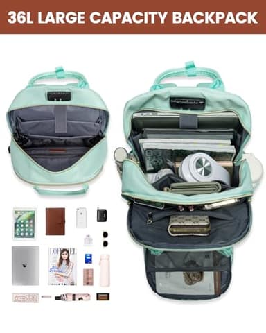 LOVEVOOK Laptop Backpack Purse for Women, Unisex Large Capacity 17 Inch Travel Anti-theft Bag, Work Business Computer Bags Backpack for Men, Casual Hiking Daypack with Lock, Mint Green - Image 2