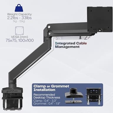 VIVO Premium Aluminum Monitor Arm for Ultrawide Screens up to 49 inches and 33 lbs, Heavy Duty Single Desk Mount, Pneumatic Height, Max VESA 100x100, Black, STAND-V101G1 - Image 5