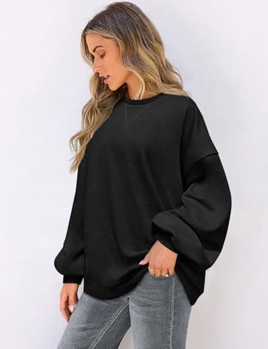 UEU Women Oversized Sweatshirts Casual Crewneck Fashion Trendy Pullover Top Black XX-Large - Image 3