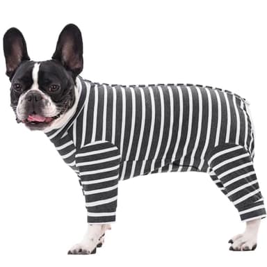 Paipeper Dog Surgery Recovery Suit for Female Male Puppy,Dog Bodysuit Long Sleeve Prevent Shedding and Licking Wound,Dog Pajamas,E-Collar Cone Alternative(Black White Stripe-XL) - Image 1
