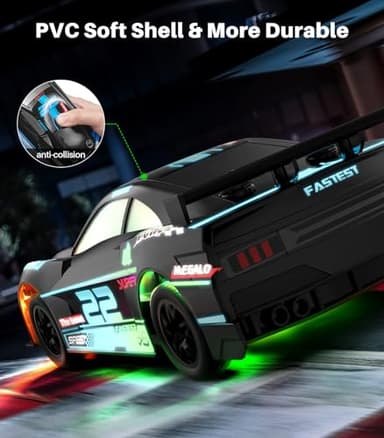 DODOELEPHANT RC Drift Car, 4WD, 2.4GHz Remote Control Vehicle with LED Lights, Drifting & Racing Tires, 2 Rechargeable Batteries, Gifts for Kids, Boys, Girls, Adults (Blue) - Image 5