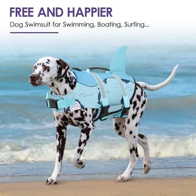 Bess Bridal Dog Life Jacket - Shark Life Vest for Swimming Boating - Reflective Lifejacket Swimsuit for Small Medium Large Dogs - High Buoyancy Lifesaver Preserver with Rescue Handle, Green Dolphin XL - Image 2