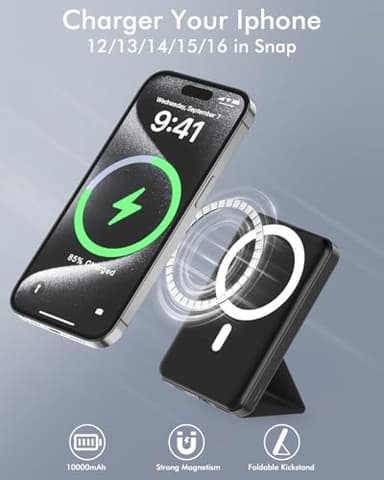 podoru for Magsafe Battery Pack, Foldable 10000mAh Wireless Portable Charger with USB-C Cable LED Display 22.5W PD Fast Charging Magnetic Power Bank for iPhone 16/15/14/13/12 All Series-Black - Image 3